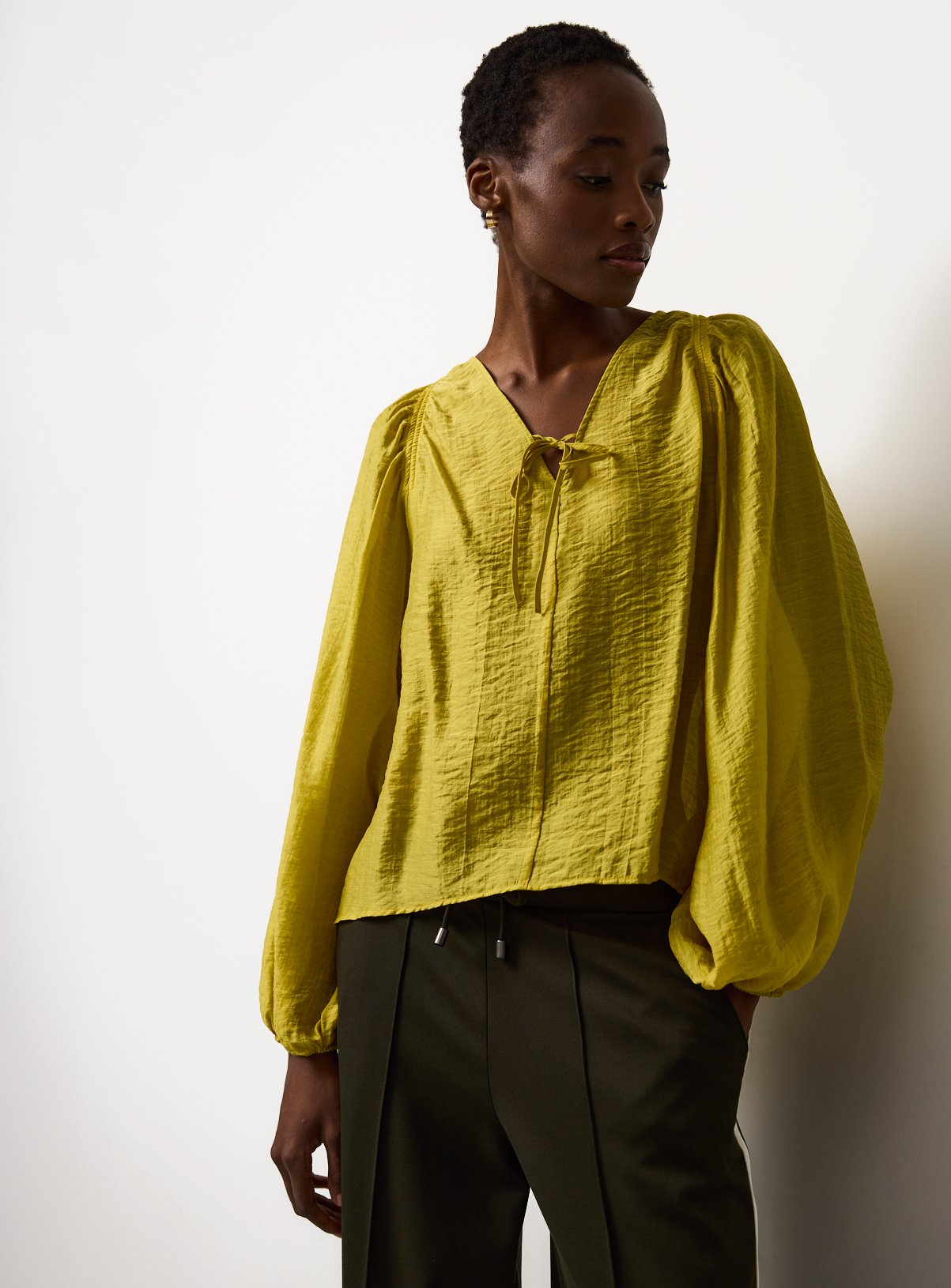 Yellow Textured Tie Front Top 14 - Image 2 thumbnail